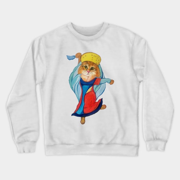 Dancing Kitty in the Traditional Dress Crewneck Sweatshirt by mariasibireva